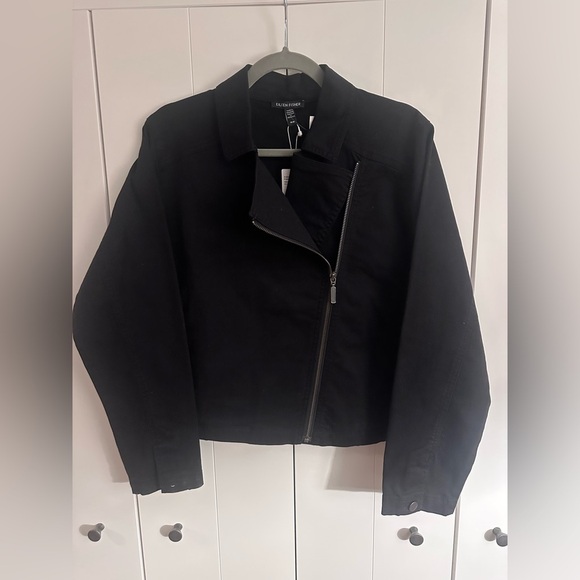 Eileen Fisher Notch Collar Denim Jacket – Black | Size Medium - Picture 8 of 8